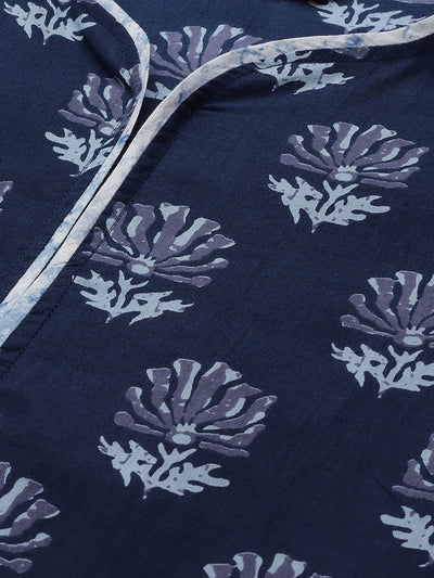 Odette Women Navy Blue Solid Stitched Kurta Palazzo With Hand Made Dupatta Set