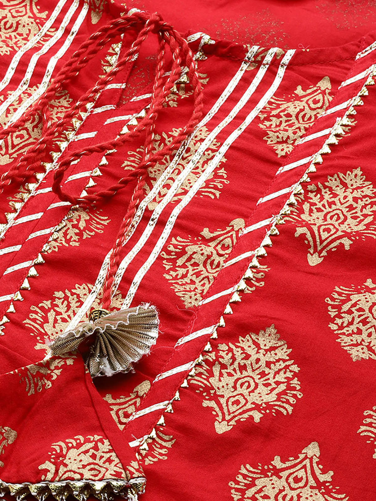 Red Printed Yoke Stitched Kurta With Sharara Set