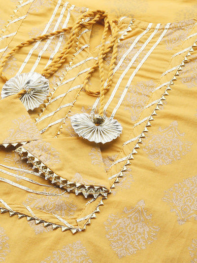 Yellow Printed Yoke Stitched Kurta With Sharara Set