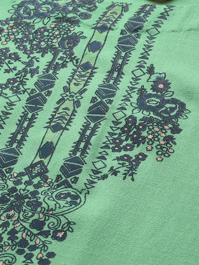 Odette Women Green Foil Printed Straight Stitched Kurta With Palazzo Set