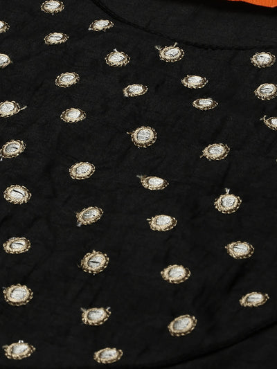Black Embroidered Straight Stitched Kurta Set