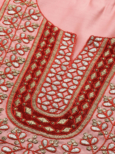 Odette Women Baby Pink Embroidered Straight Stitched Kurta Trouser Set