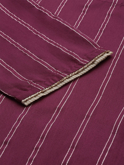 Odette Women Violet Solid Straight Stitched Kurta Palazzo Withdupatta Set