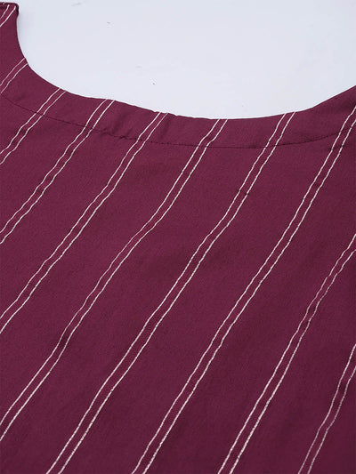 Odette Women Violet Solid Straight Stitched Kurta Palazzo Withdupatta Set