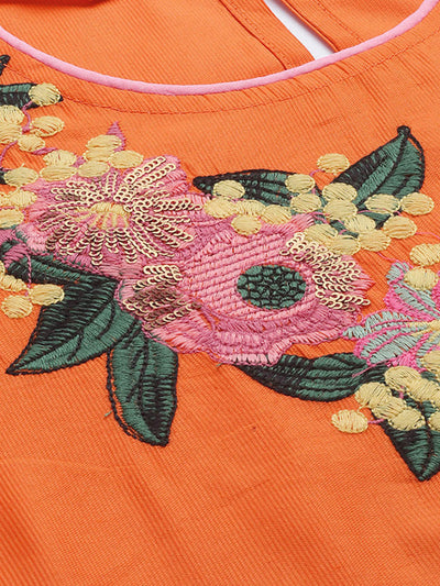 Orange Embroidered Straight Stitched Kurta Palazzo Set