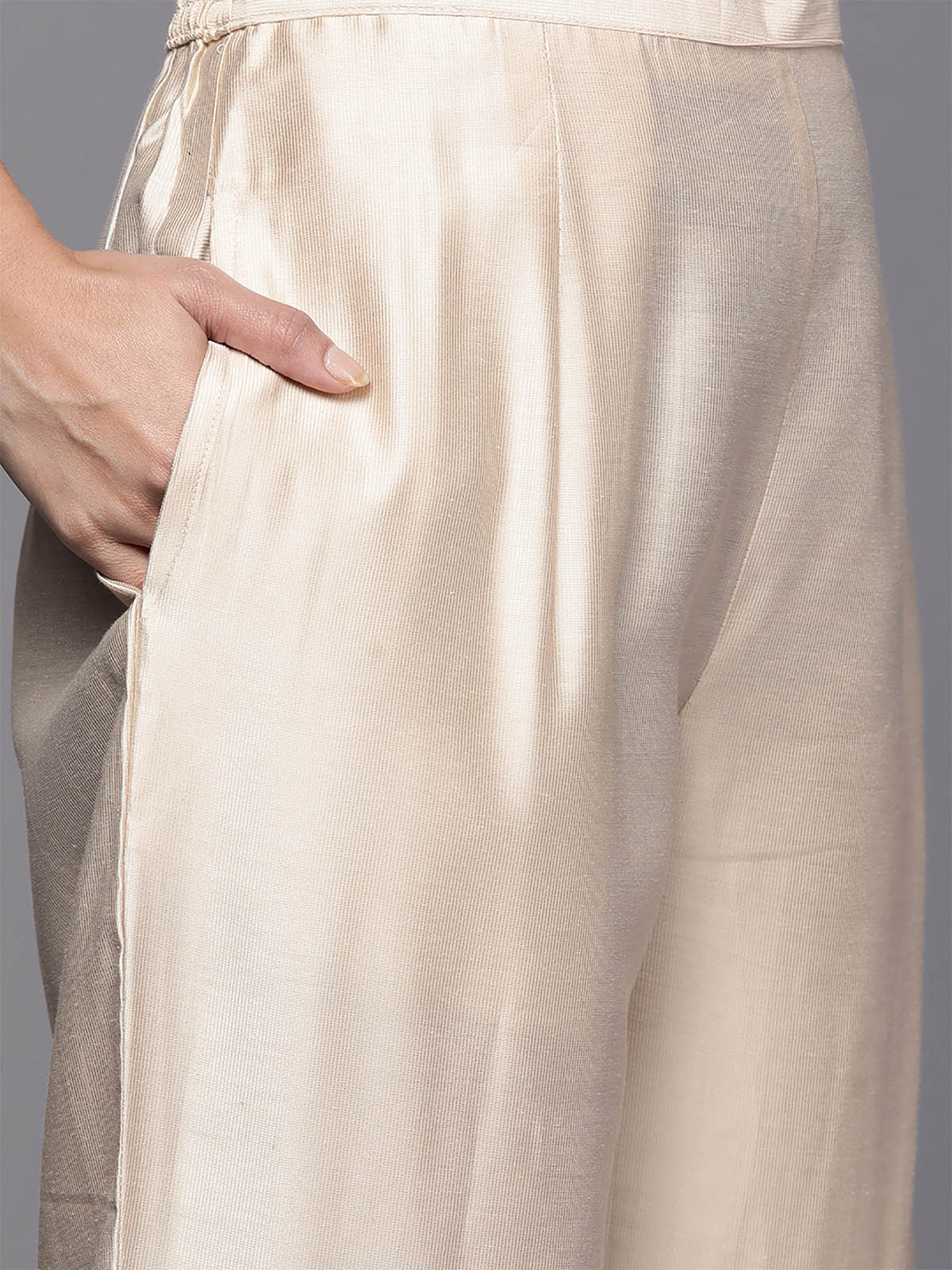 Odette Women Off White Embroidered Straight Stitched Kurta Trouser Set