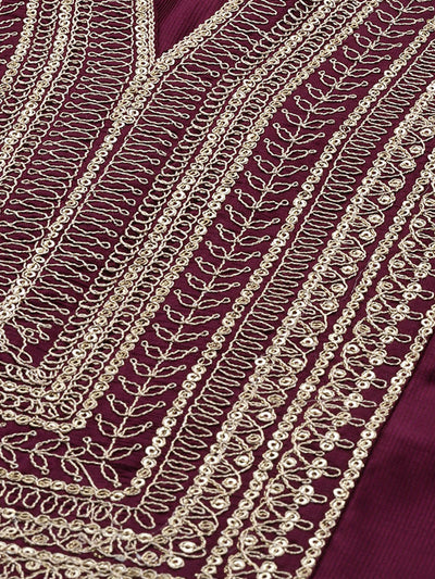 Odette Women Purple Embroidered Straight Stitched Kurta Trouser Set