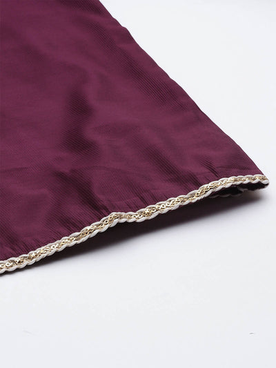 Odette Women Purple Embroidered Straight Stitched Kurta Trouser Set