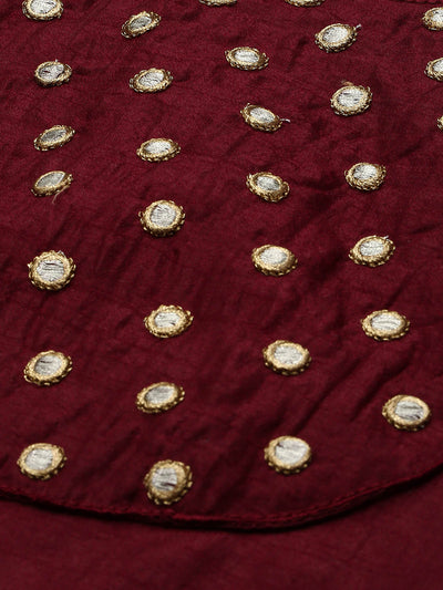 Odette Women Maroon Embroidered Straight Stitched Kurta Set
