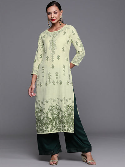 Odette Women Green Printed Straight Stitched Kurta