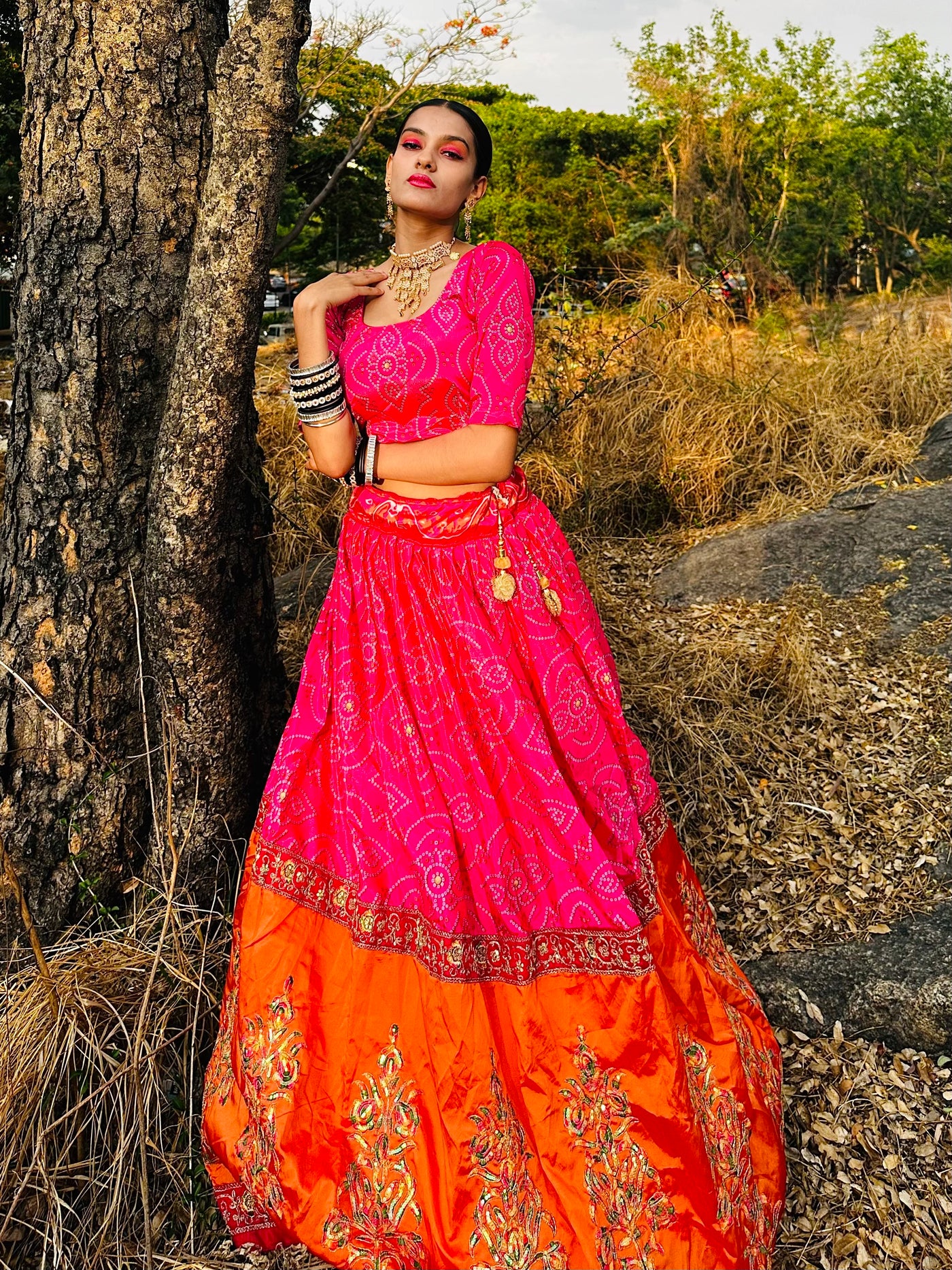 Heavy Weaving Work Banarasi Silk Festival Lehenga Choli In Orange and Pink  Color