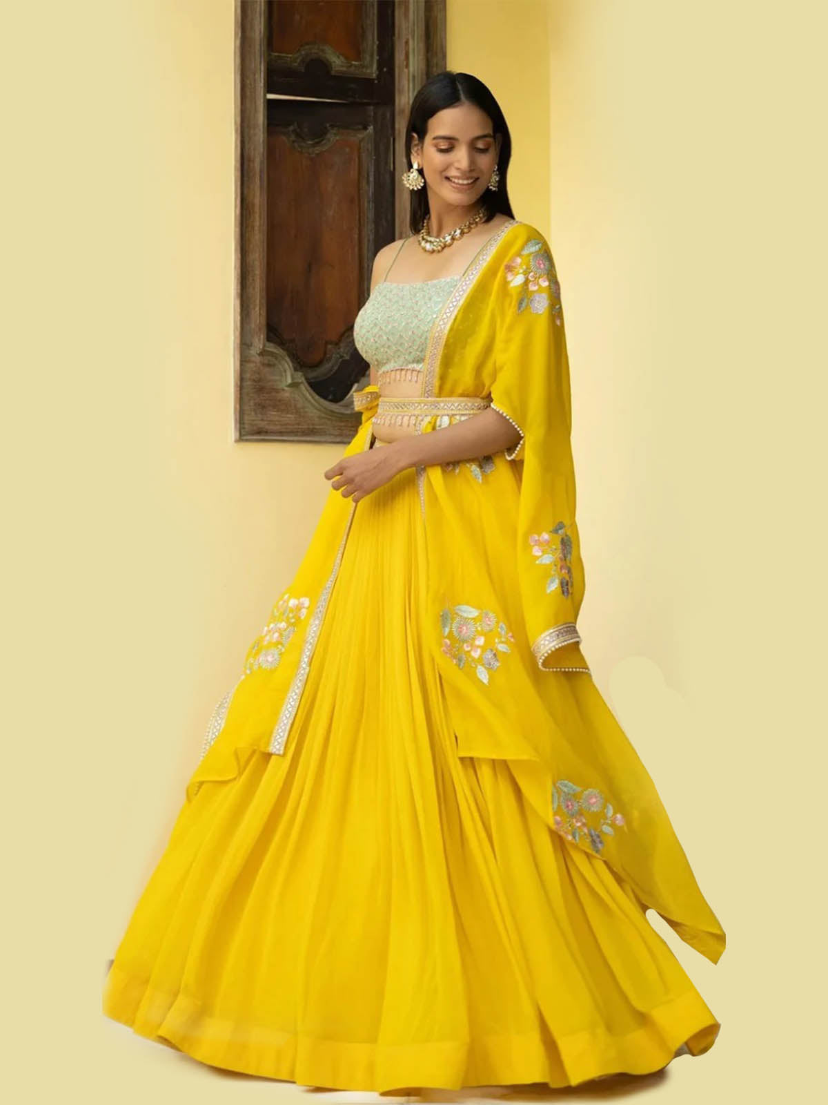 Yellow Colour Embroidered Attractive Party Wear Silk Lehenga choli –  Prititrendz