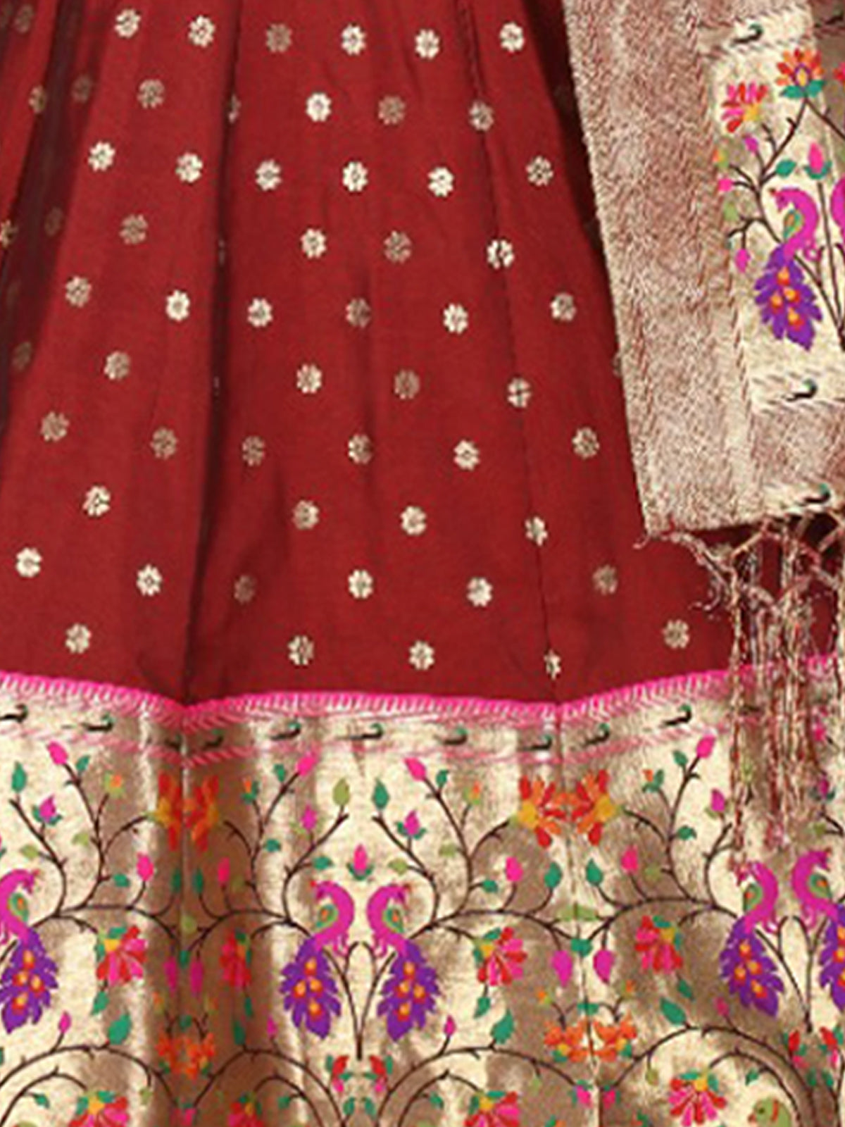 Festive Maroon Silk Woven Stitched Anarkali Set