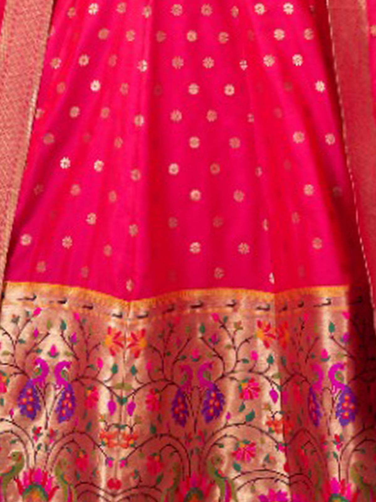 Festive Pink Silk Woven Stitched Anarkali Set