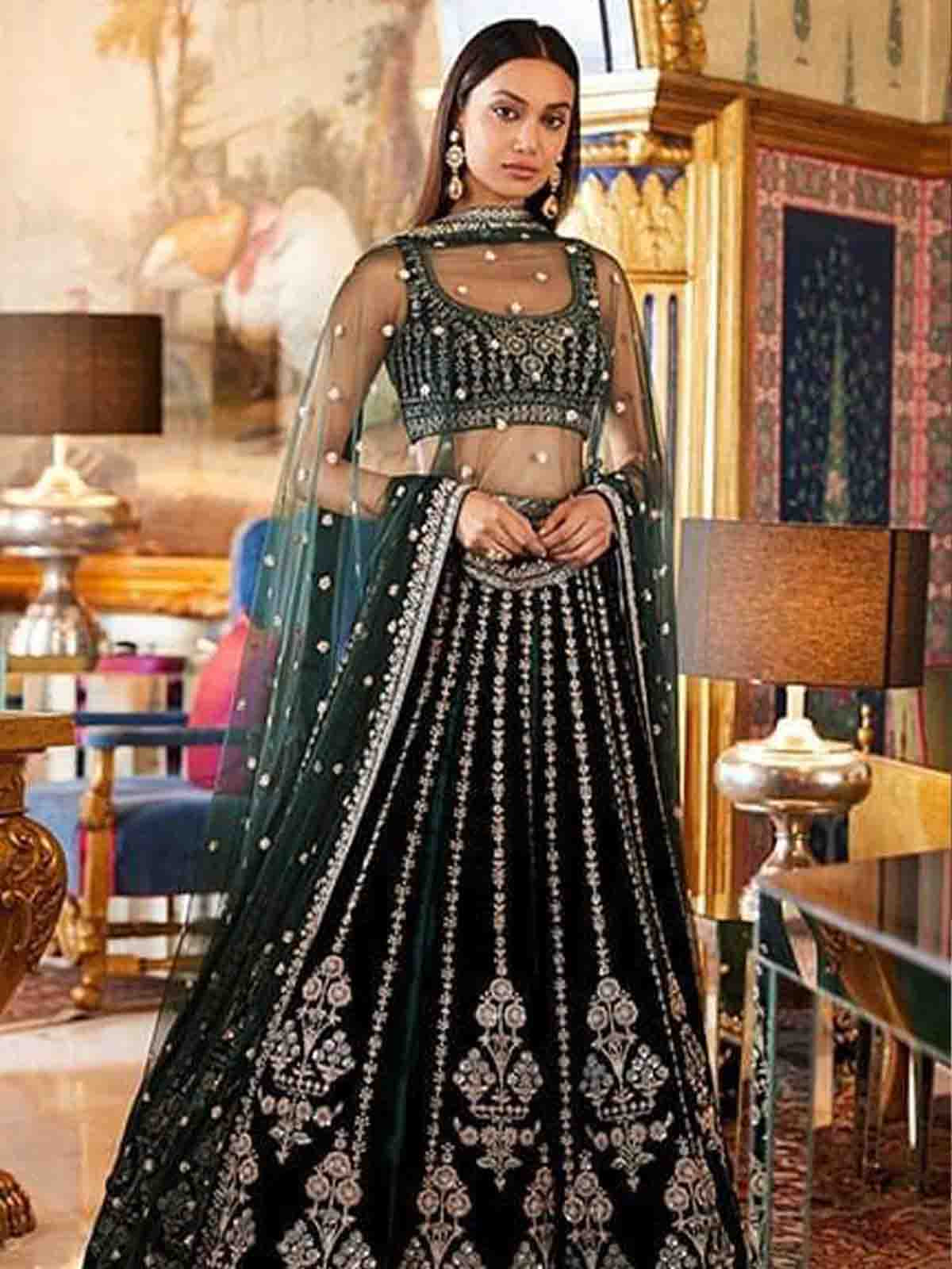 Women Black Sequin Embroidery Lehenga Choli Dupatta set. – mahezon