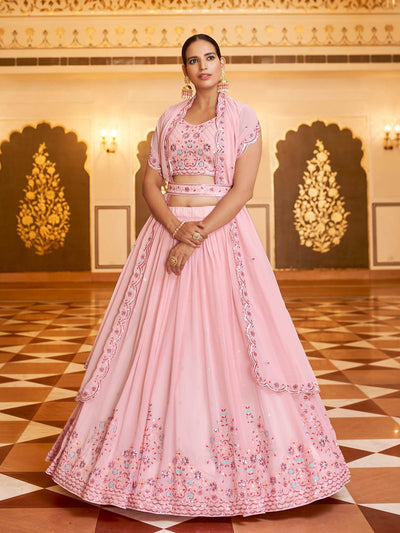 Gorgeous Pink Semi Stitched Lehenga With  Unstitched Blouse