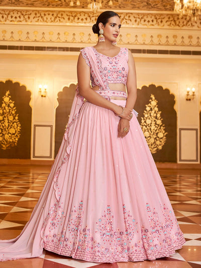 Gorgeous Pink Semi Stitched Lehenga With  Unstitched Blouse