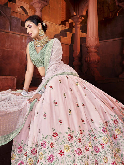 Designer Light Pink Georgette Semi Stitched Lehenga With  Unstitched Blouse