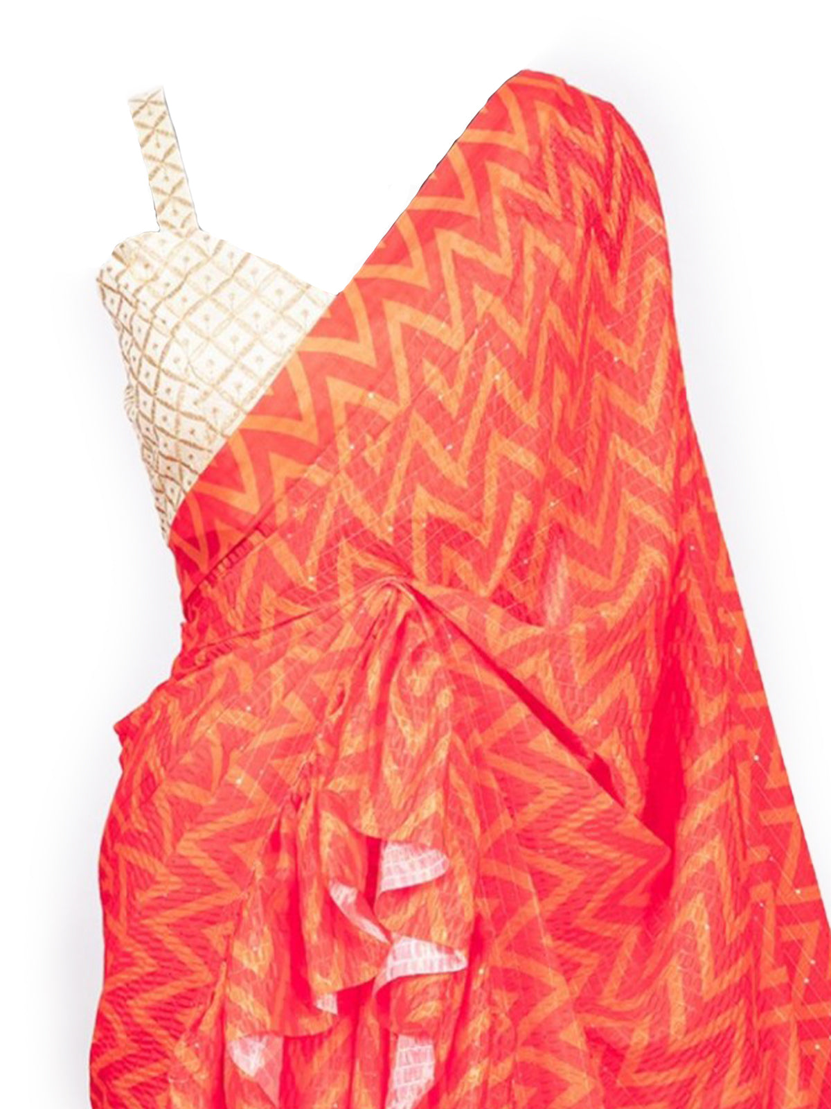 Orange Sequin Chinon Saree With Unstitched Blouse