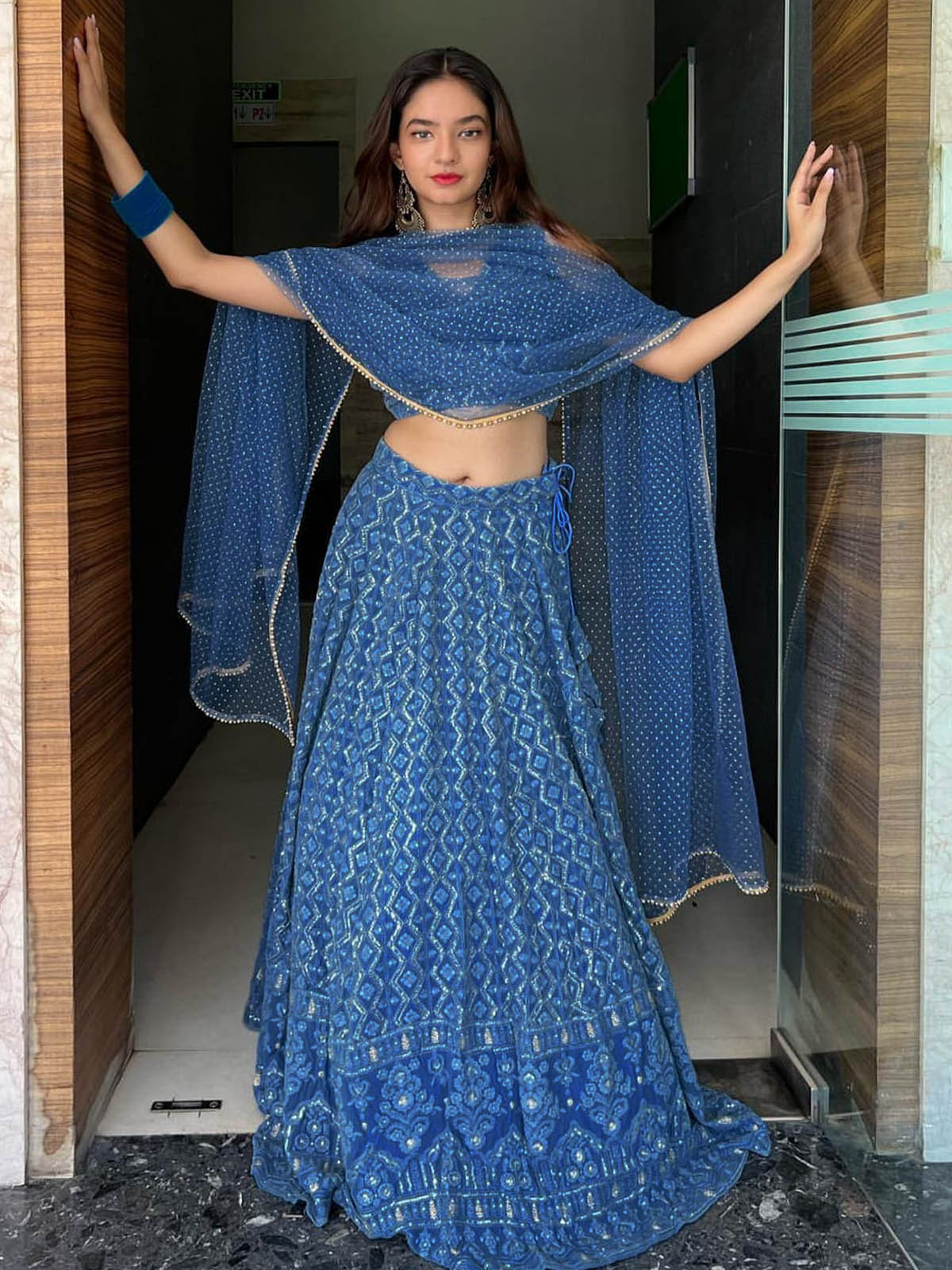 Blue Classy Georgette Semi Stitched Lehenga With  Unstitched Blouse