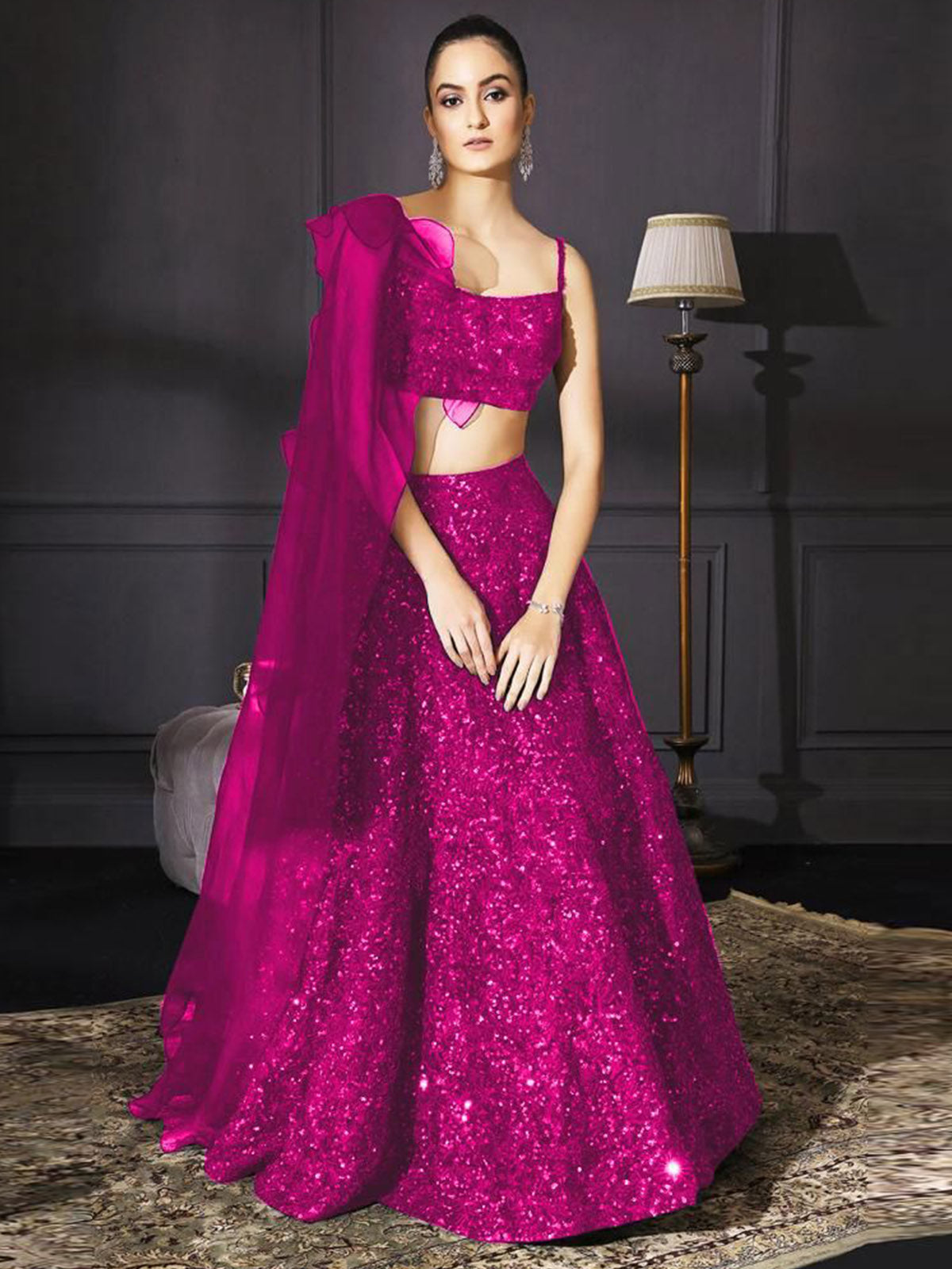 Pink Designer Sequence Semi Stitched Lehenga With  Unstitched Blouse