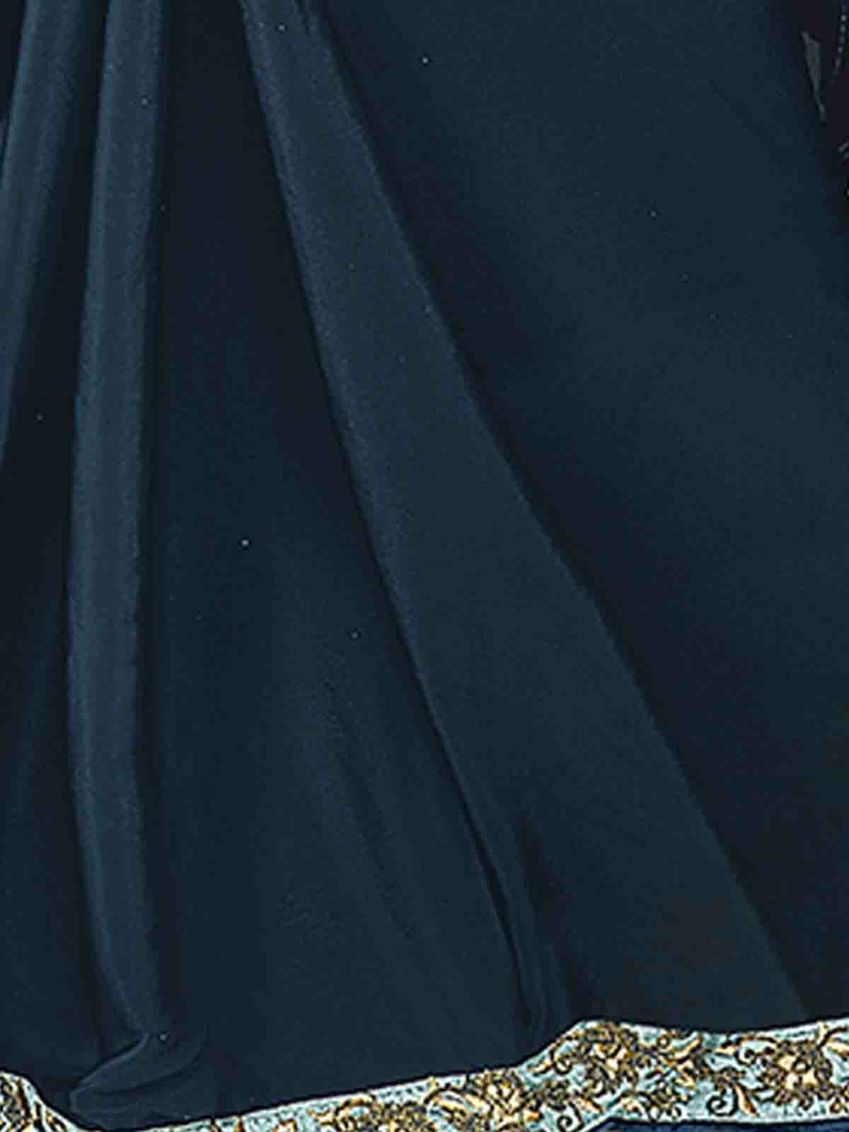 Odette Women Dark Blue Lycra Embroidery Designer Saree With Blouse.