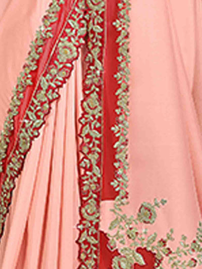 Odette Women Pink Satin Silk Georgette Embroidered Saree With Unstitched Blouse Piece