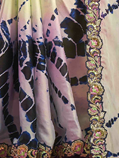Odette Women Multicolored Satin Silk Georgette Saree With Stitched Blouse