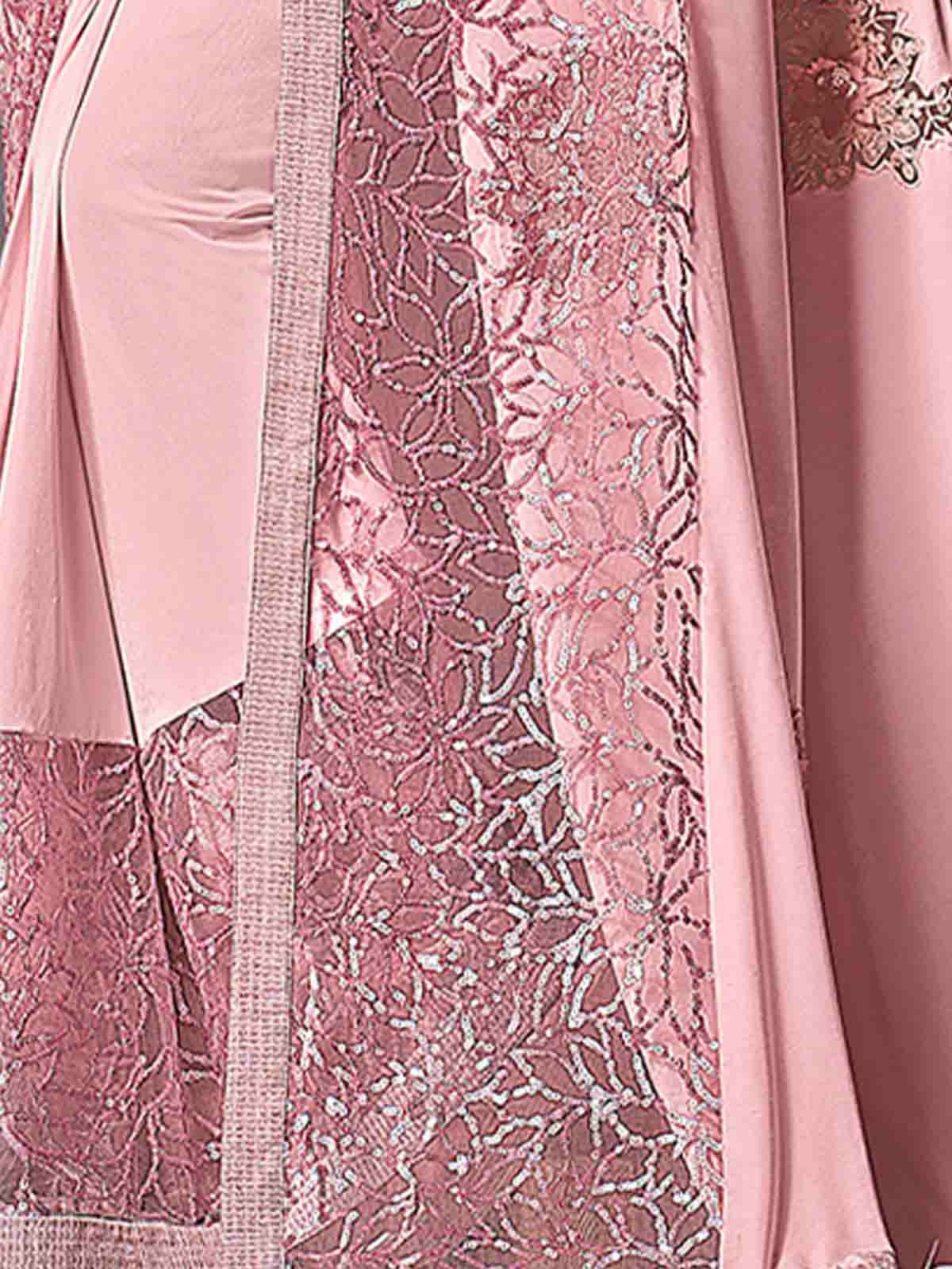 Odette Women Pink Lycra Sequins Embroidered Saree With Unstitched Blouse
