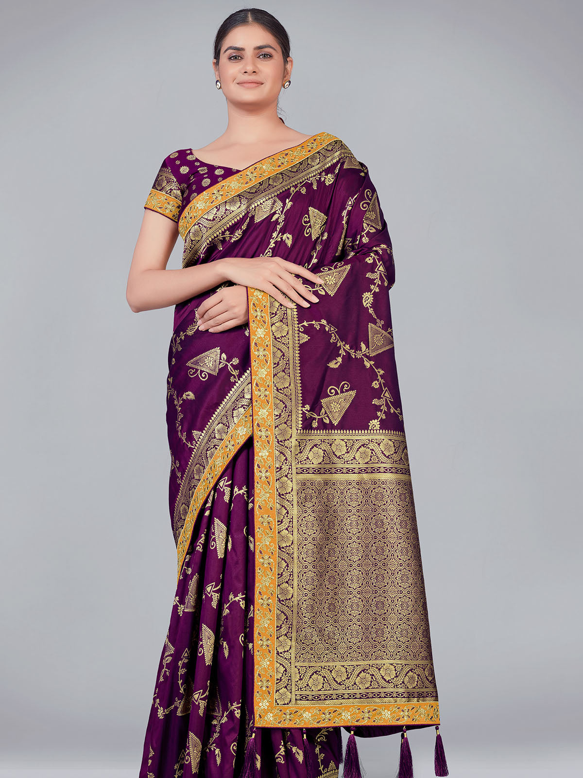Violet Silk Saree With Unstitched Blouse