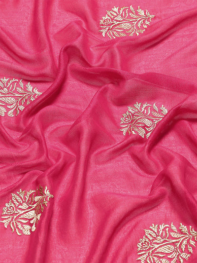 Odette Women Pink Silk Embroidered Saree With Unstitched Blouse