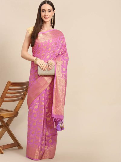 Odette Women Pink Georgette Printed Saree With Unstitched Blouse