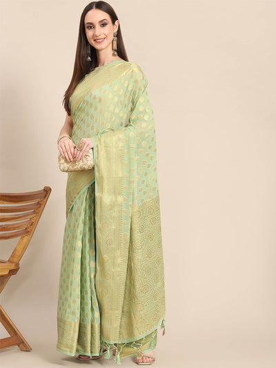 Green Georgette Printed Saree With Unstitched Blouse