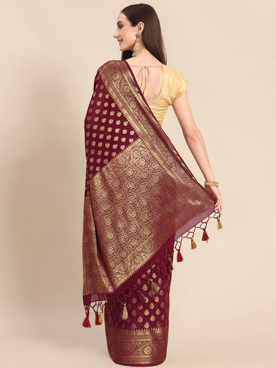 Maroon Georgette Printed Saree With Unstitched Blouse