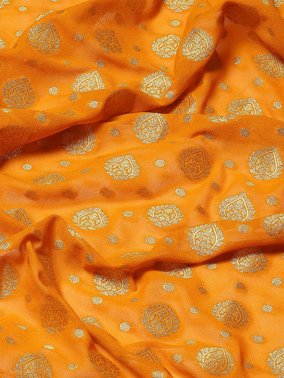 Mustard Georgette Printed Saree With Unstitched Blouse