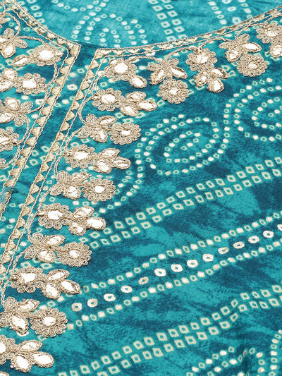 Odette Women Blue  Bandhani Printed Rayon Stitched Kurta