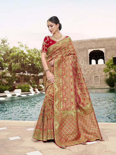 Multicolor Woven Silk  Saree With Unstitched Blouse