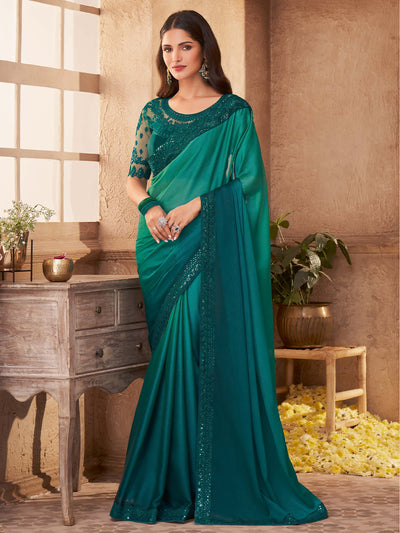 Green Silk Plain Saree With Unstitched Blouse