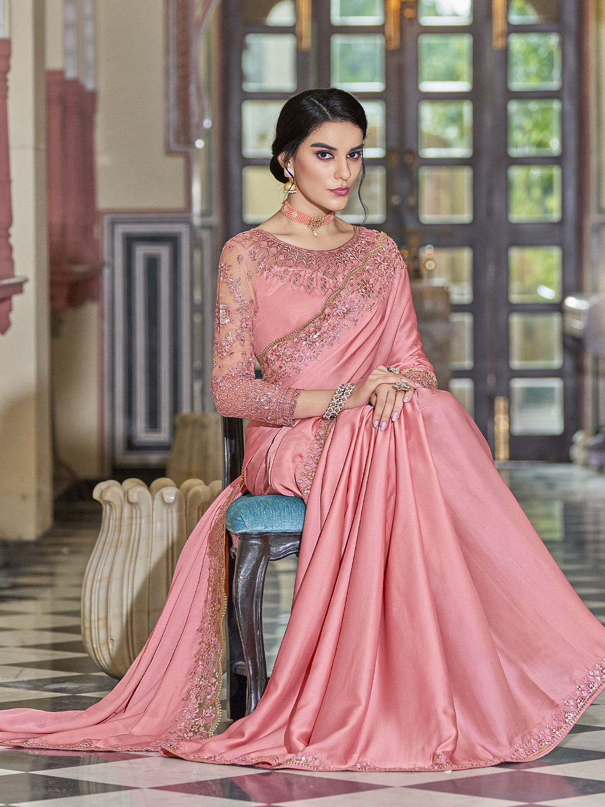 Pink Silk Solid Designer Saree With Unstitched Blouse