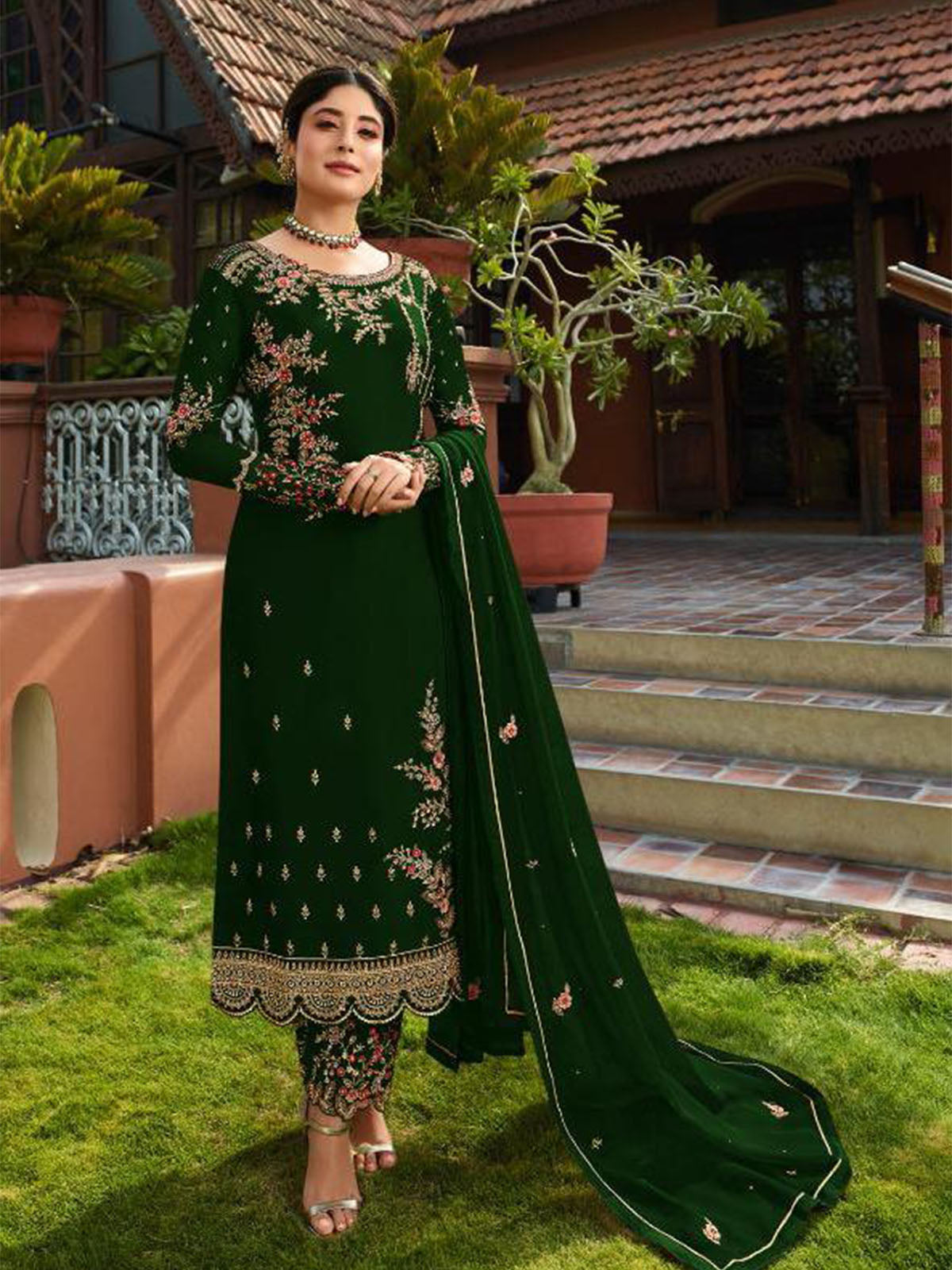 Party wear Green Color Georgette Embroidered Straight Salwar Kameez at Rs  2299 in Surat