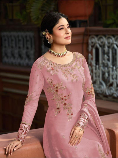 Pink Color Georgette Straight Semi Stitched Salwar Kameez