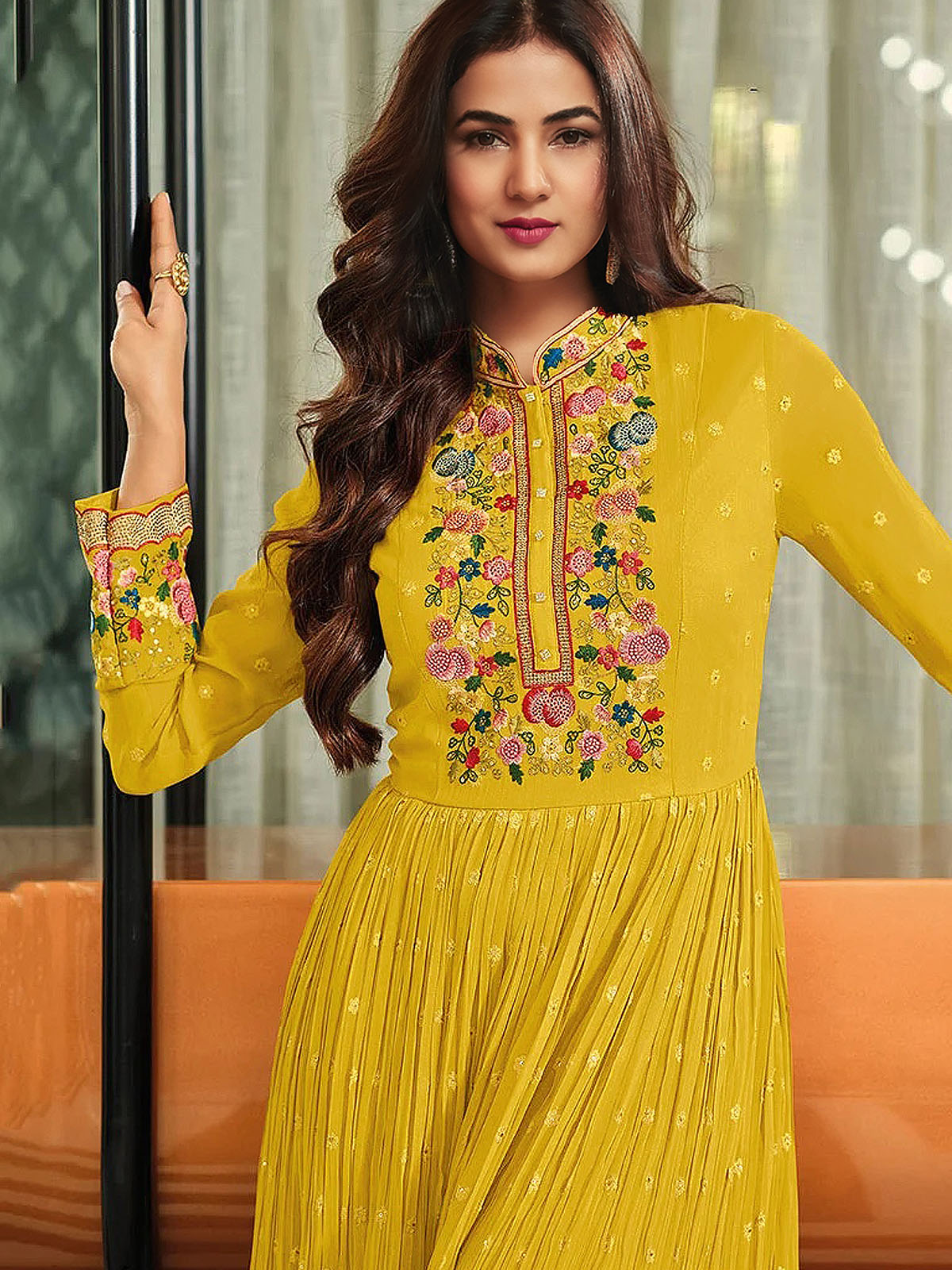 Shop Yellow Net Embroidered Anarkali Suit Party Wear Online at Best Price |  Cbazaar