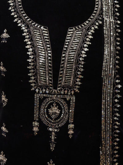 Black Embroidered Velvet Salwar Semi Stitched Suit