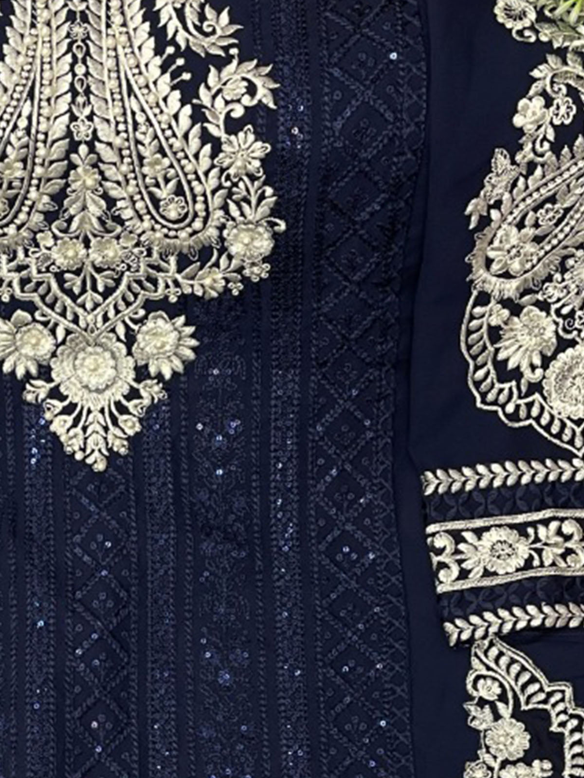 Navy Blue Embroidered Georgette Partywear Semi Stitched Suit