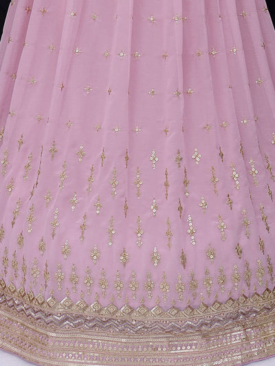 Pink Floral Embroidered Georgette Semi Stitched Gown