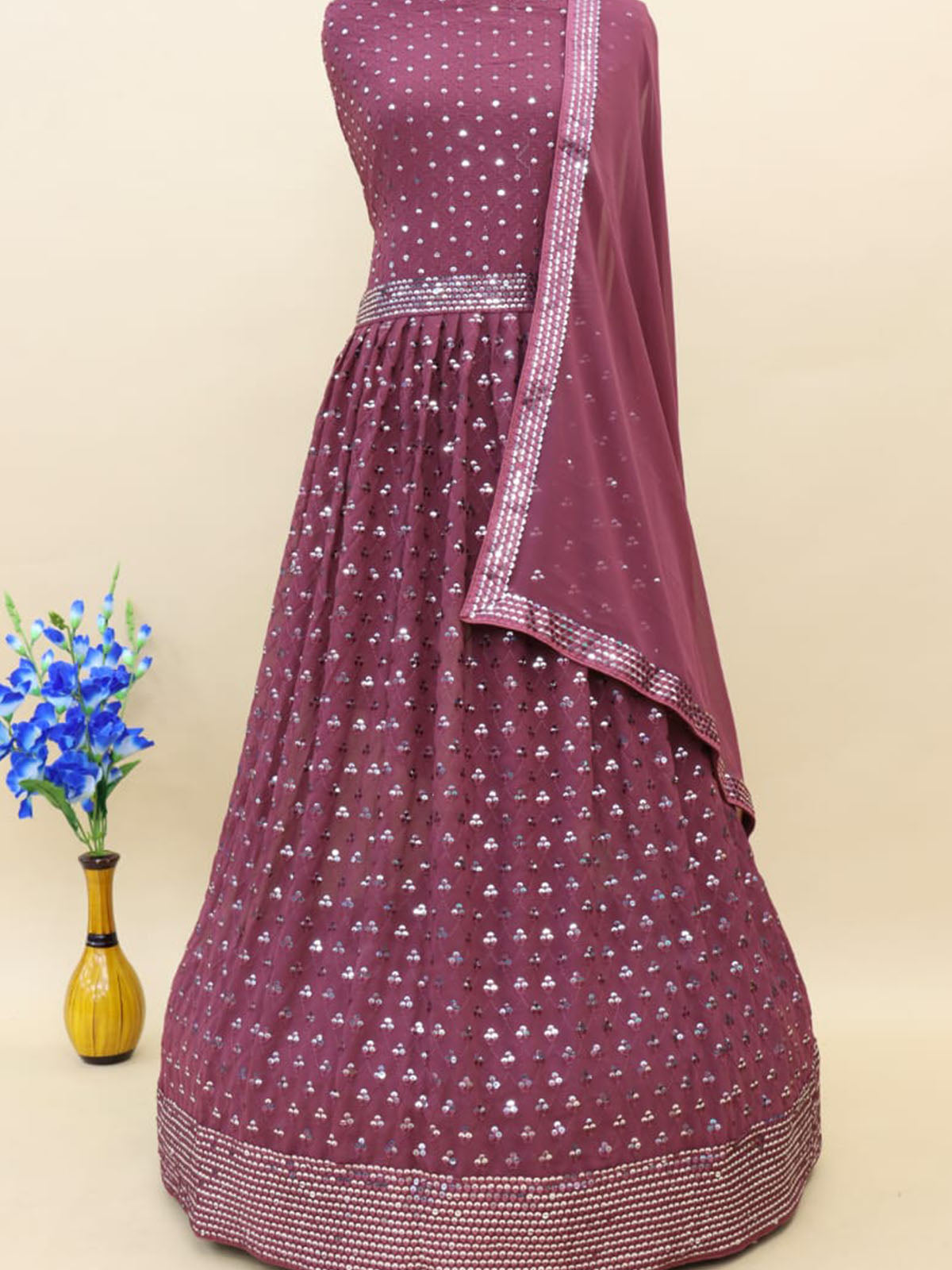 Violet Partywear Embroidered Georgette Semi Stitched Anarkali Suit