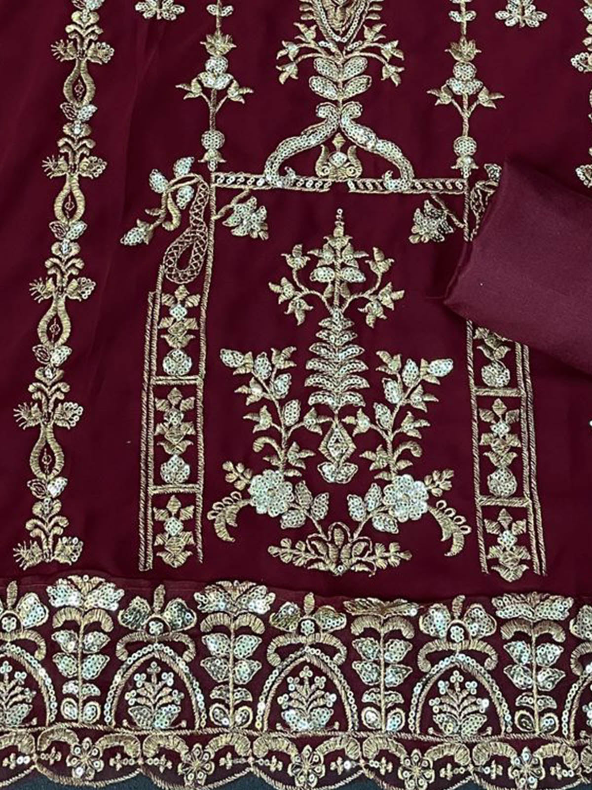 Odette Women Maroon Embroidered Georgette Semi Stitched Salwar Suit