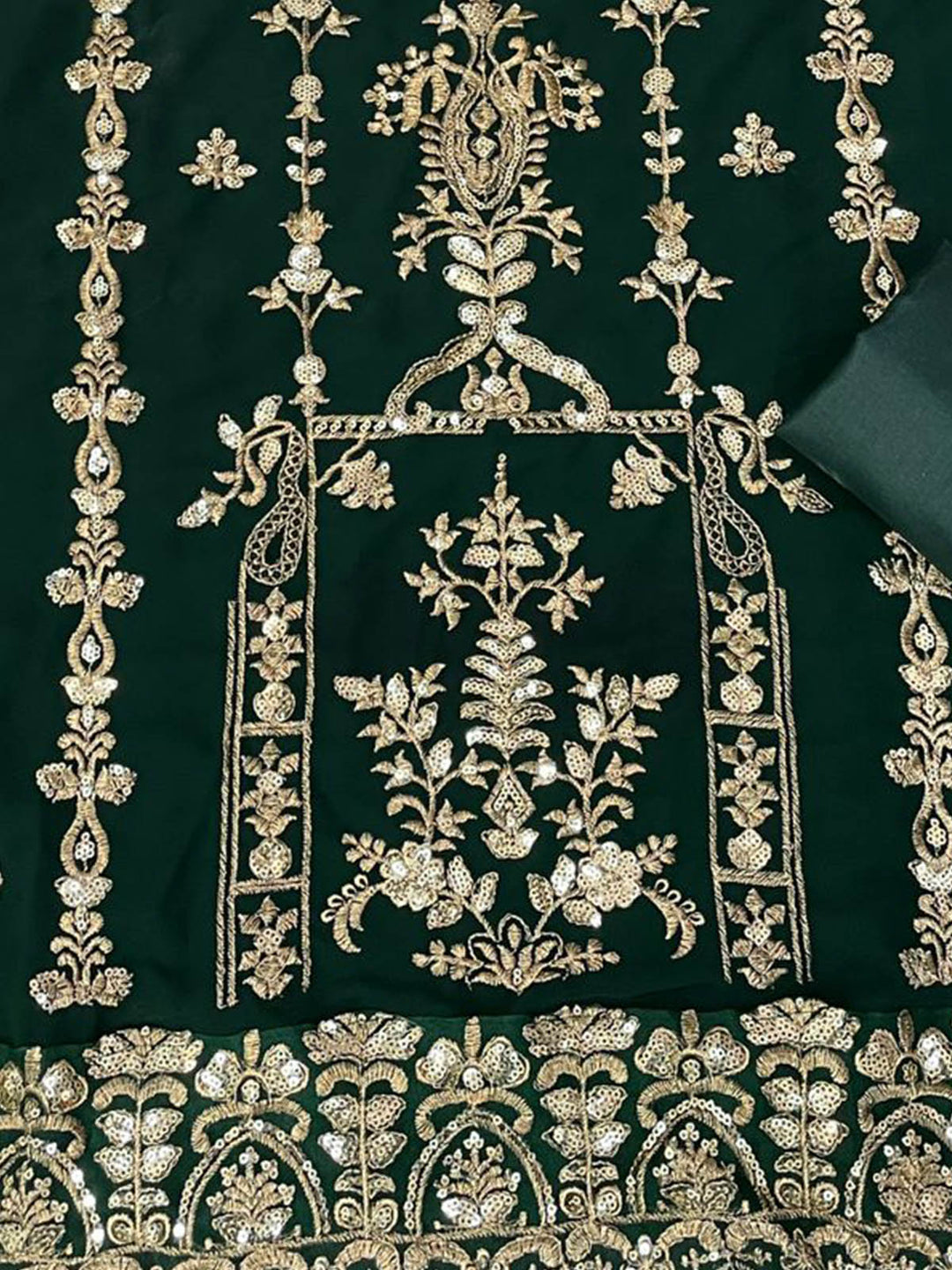 Green newest & Golden Embroidered Velvet Semi-Stitched Dress Material