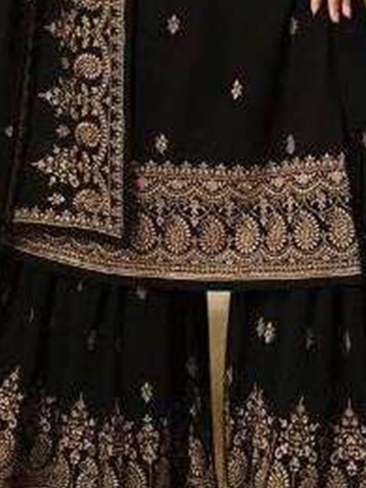 Odette Women Black Embroidered Georgette Sharara Style Semi-Stitched Salwar Suit