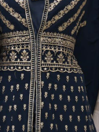 Odette Women Dark Blue Embroidered Georgette A-Line Semi-Stitched Anarkali Suit